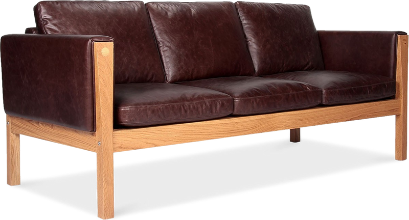 CH163 3 seters sofa Ash Wood / Dark Burgundy Waxy