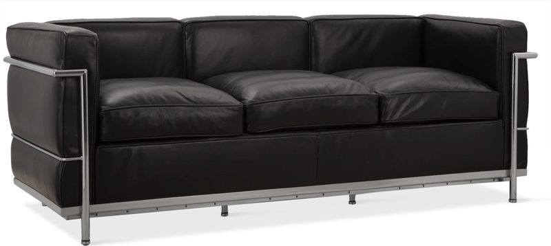 LC2 Style Petit - 3 Seat Sofa - Black Leather Black