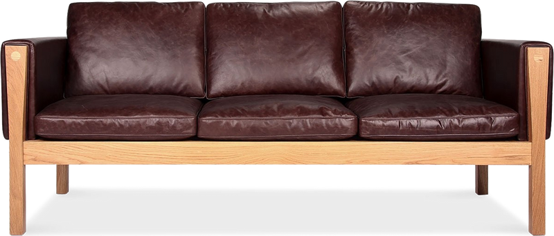 CH163 3 seters sofa Ash Wood / Dark Burgundy Waxy